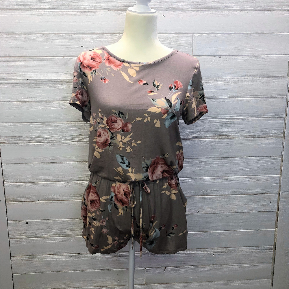 Brown Flowered Print Romper